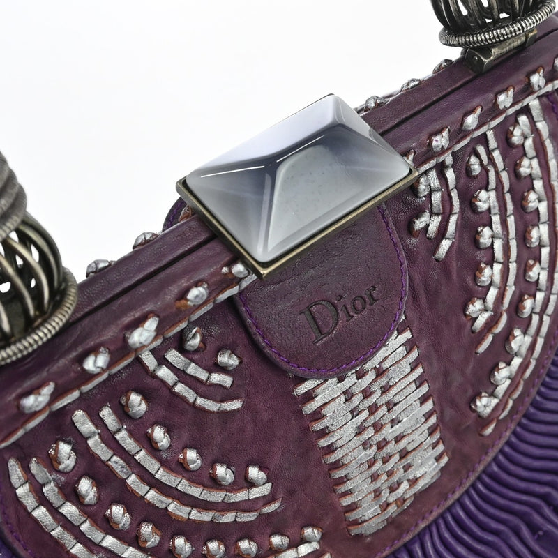 Christian Dior Plisse Frame Pleated Leather Purple Bag