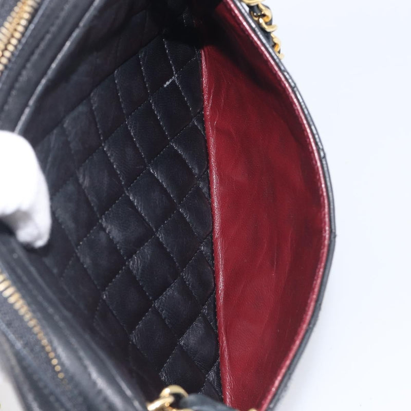Chanel Vintage Front Pocket Camera Chevron Lambskin Black Leather Bag