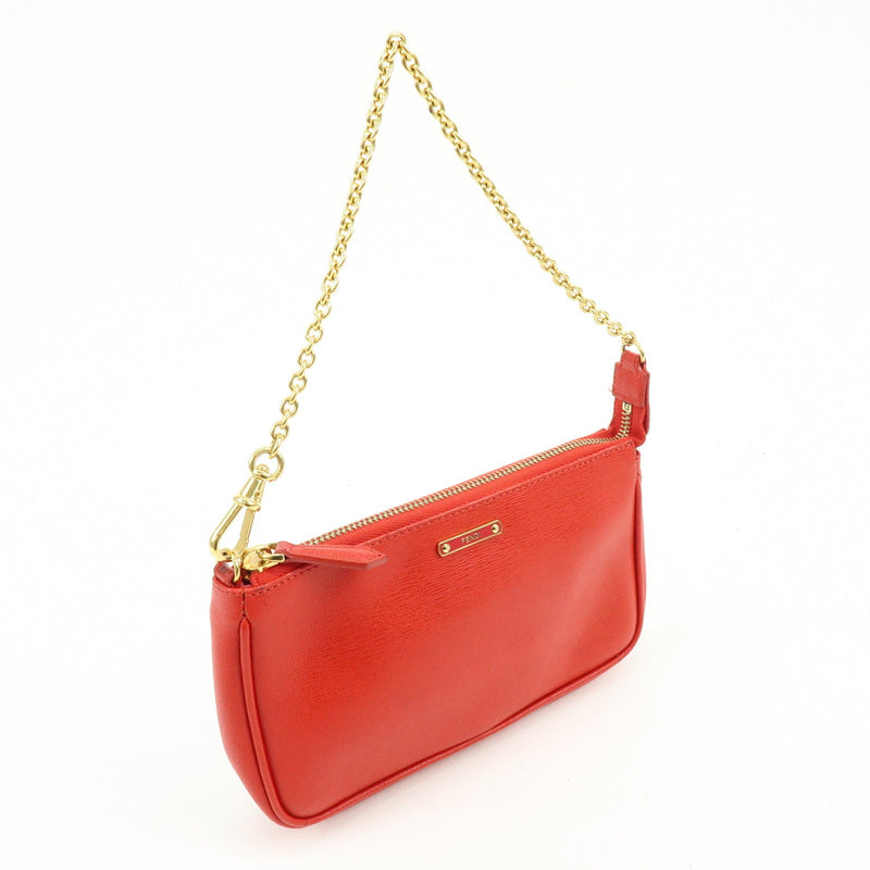 Fendi Chain Pochette Leather Red Bag