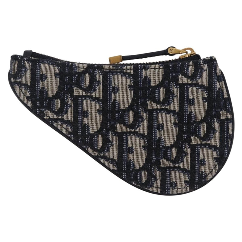Christian Dior Vintage Saddle Zip Coin Purse Diorissimo Canvas Navy Bag
