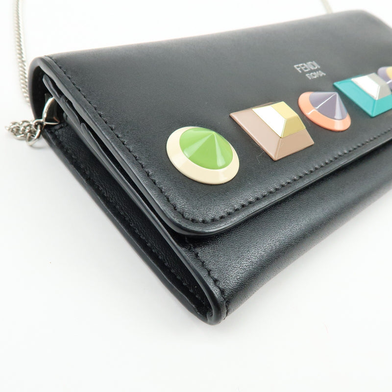 Fendi Continental Wallet On Chain Studded Leather Black Bag