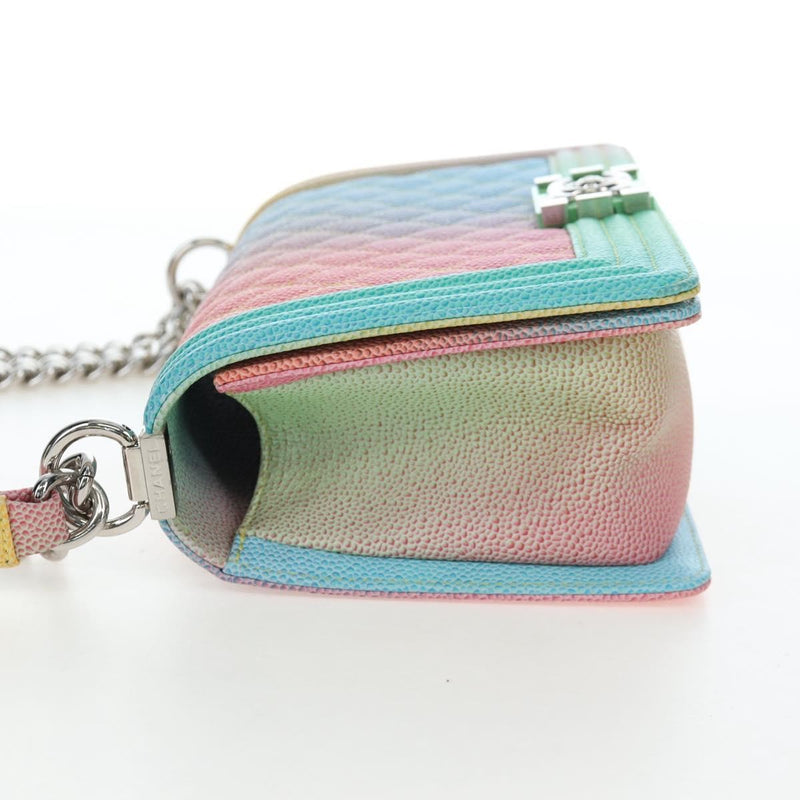 Chanel Rainbow Boy Flap Quilted Painted Caviar Multicolour Leather Bag