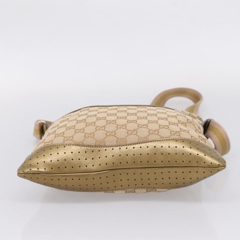 Gucci Zip Messenger Gg Canvas With Perforated Leather Beige