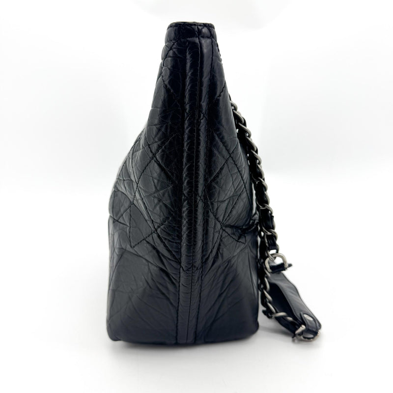Chanel Cc Crave Quilted Glazed Caviar Black Leather Bag