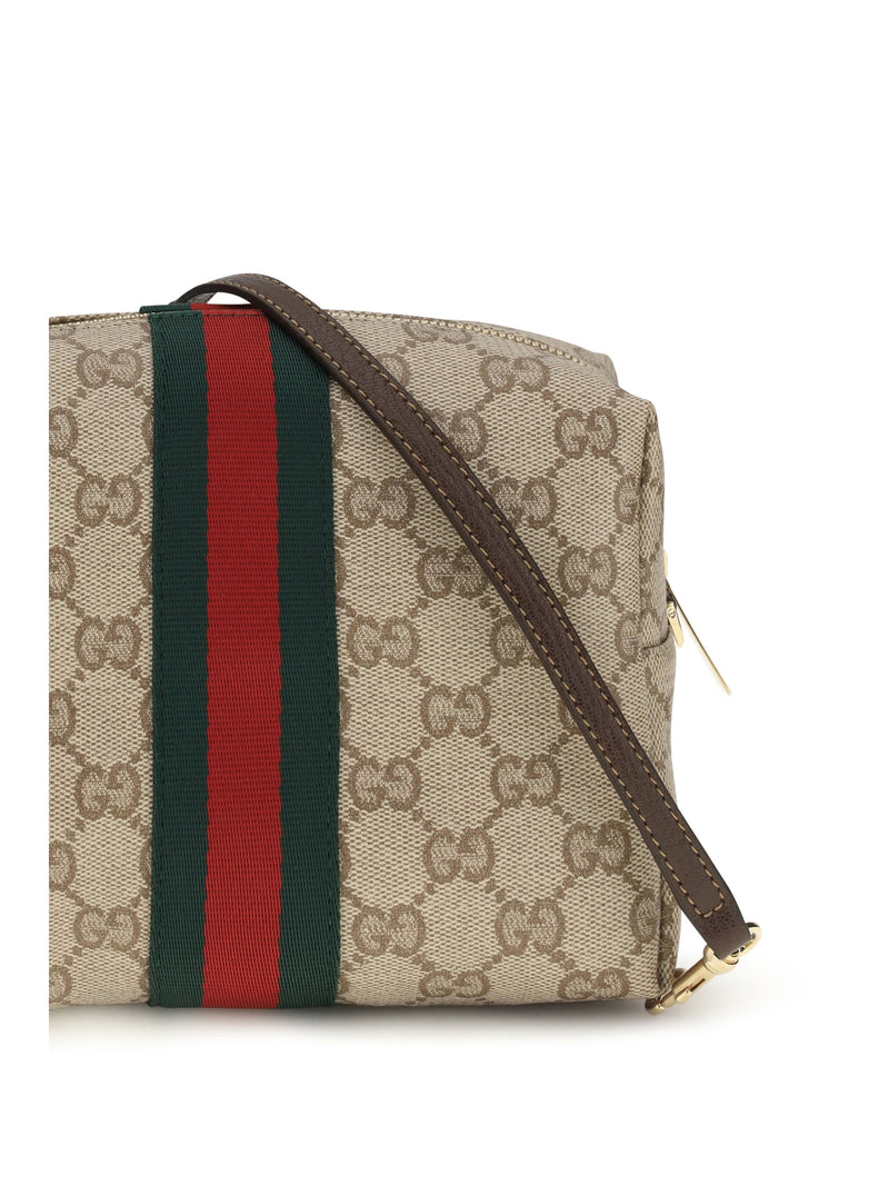 Gucci Gg Canvas With Web Stripe Shoulder Bag — Beige Fabric