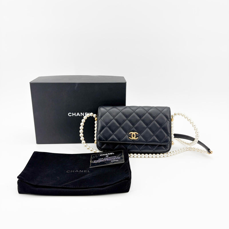 Chanel Wallet On Chain Chevron Patent Black Leather Bag
