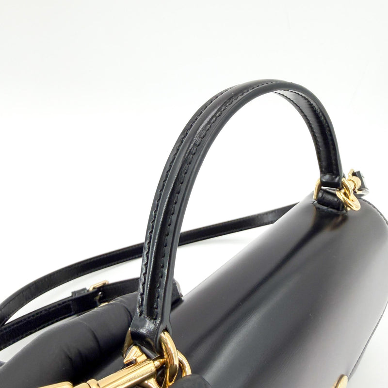 Celine Lola Triomphe Top Handle Leather Black Bag