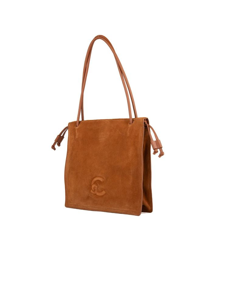 Coccinelle Embossed Logo Cowhide Shoulder Bag — Cognac