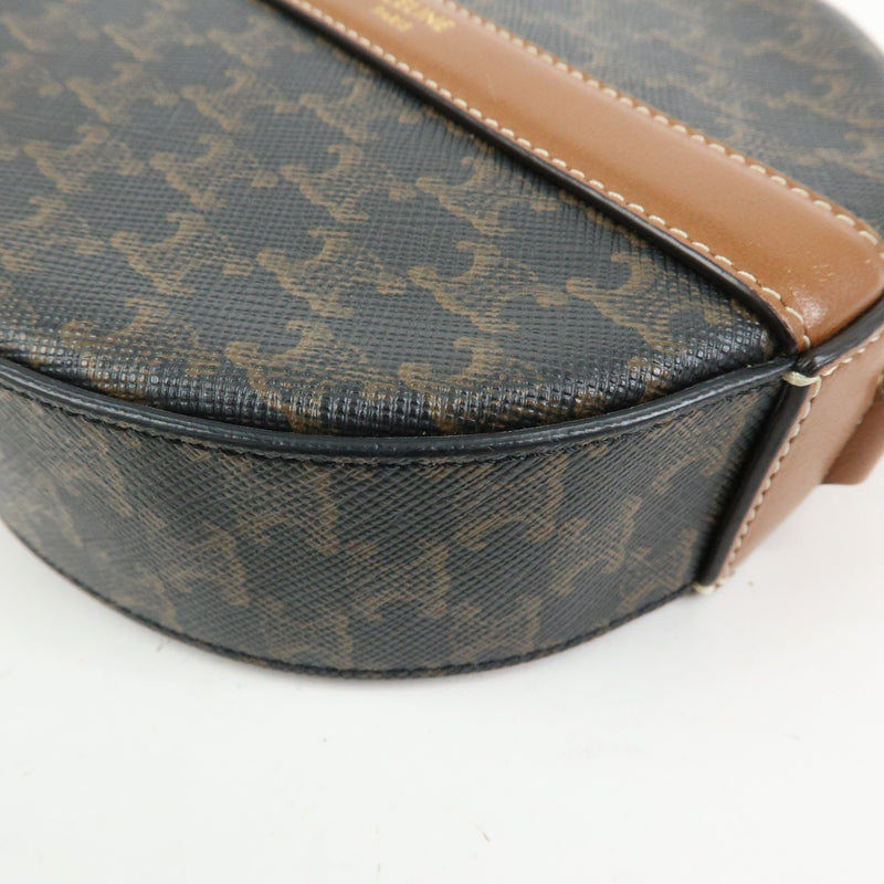 Celine Round Purse On Strap Triomphe Coated Canvas Brown Bag