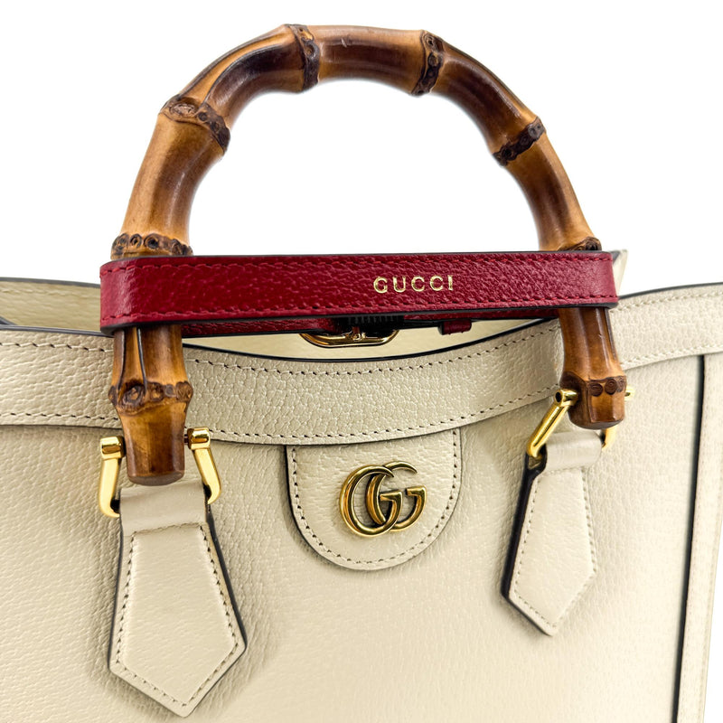 Gucci Diana Nm Bamboo Handle Leather White Bag