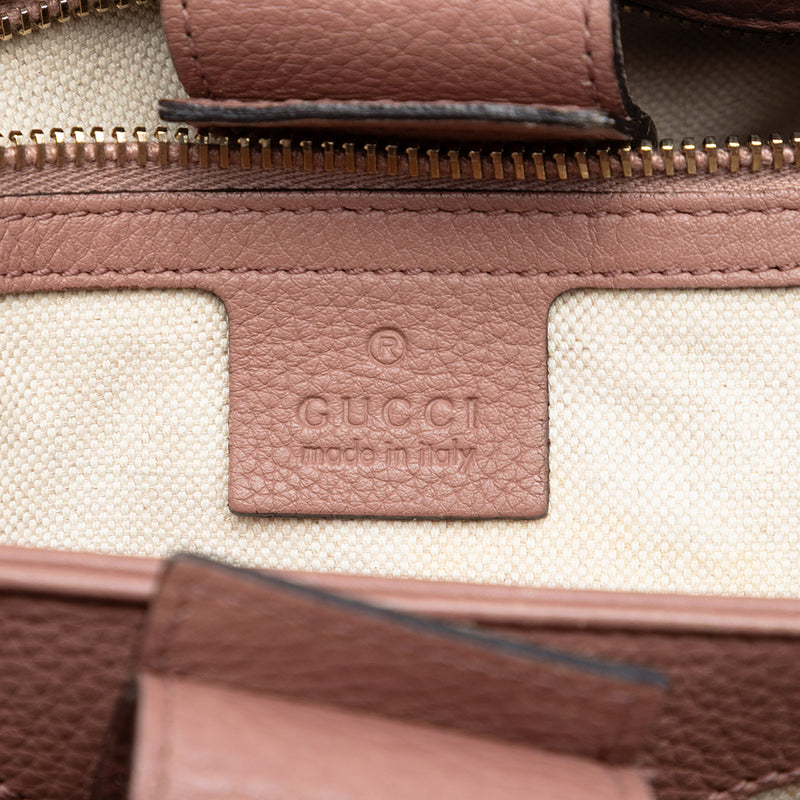 Small Calfskin Bamboo Shopper Satchel - Image 5