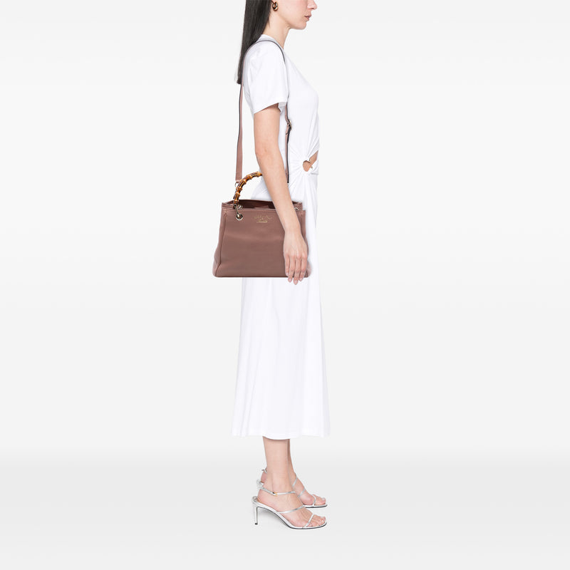 Small Calfskin Bamboo Shopper Satchel - Image 7