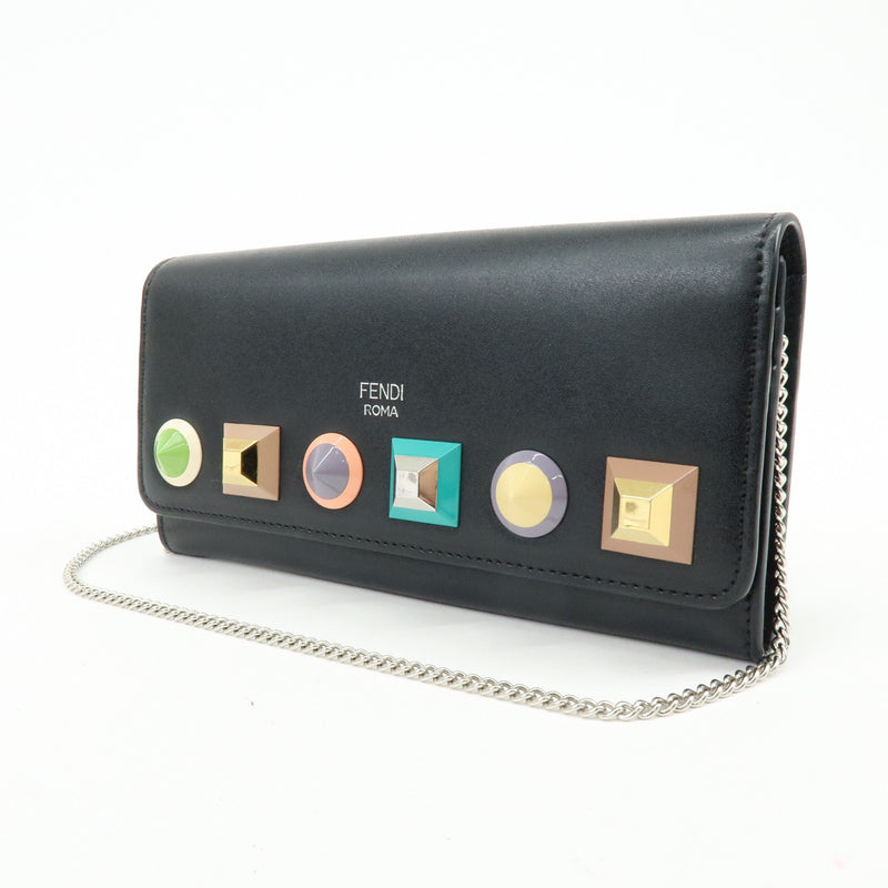 Fendi Continental Wallet On Chain Studded Leather Black Bag