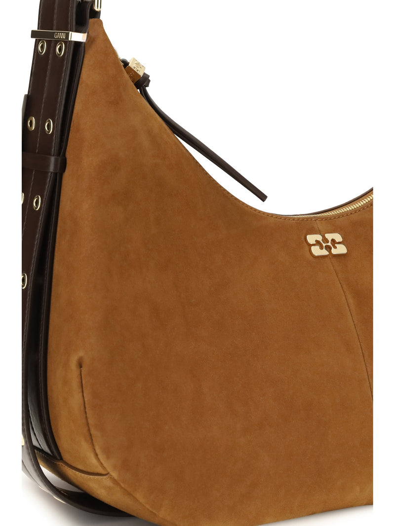 Ganni Vegan Suede Shoulder Bag — Brown Recycled Polyester