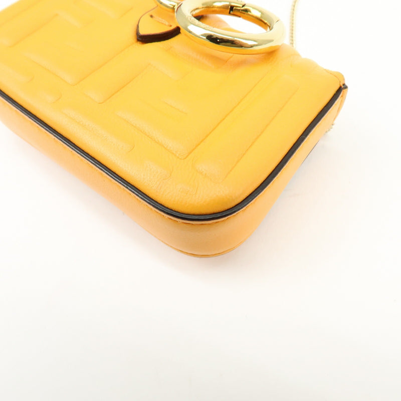 Fendi Chain Baguette Charm Zucca Embossed Leather Orange Bag