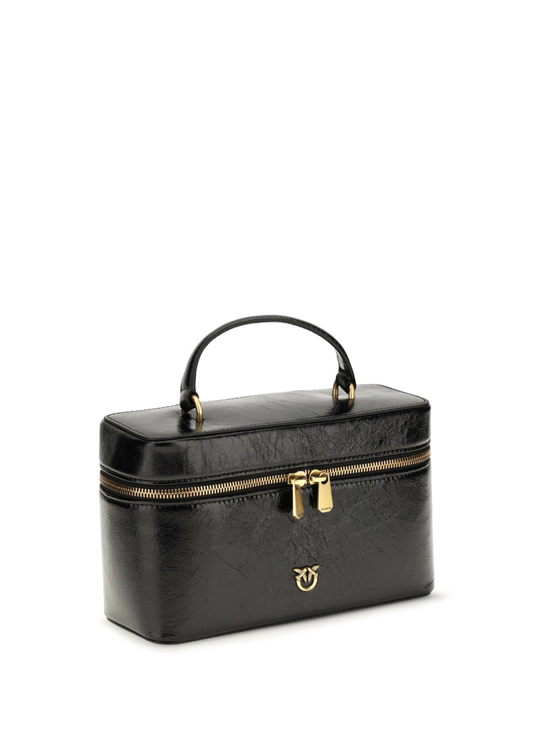 Pinko Structured Calf Leather Beauty Case — Black (bos Taurus) Top Handle Bags