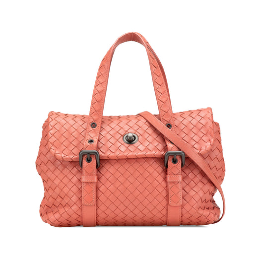 Leather Intrecciato Flap Satchel - Image 1
