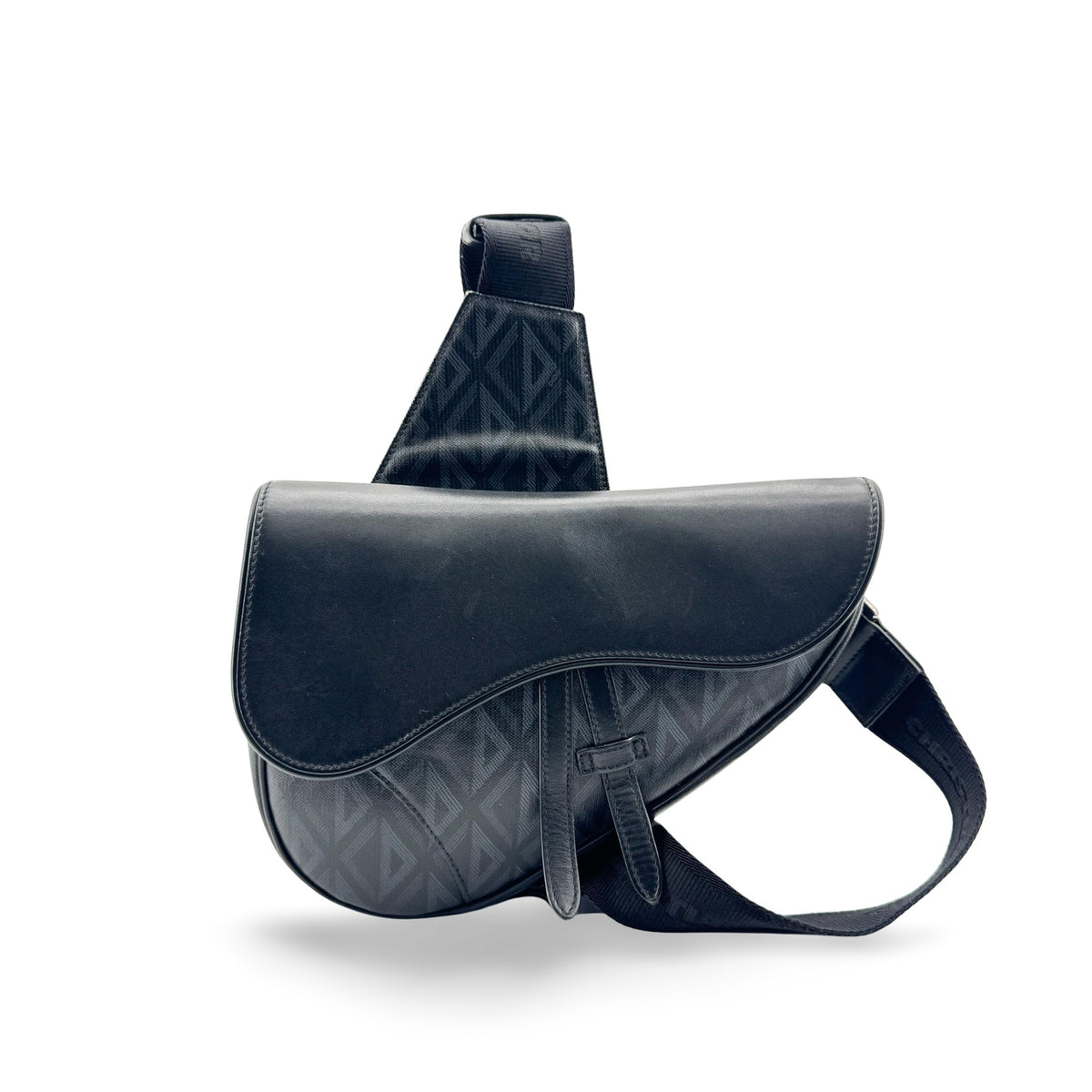 Christian Dior Saddle Cd Diamond Coated Canvas And Leather Black Bag