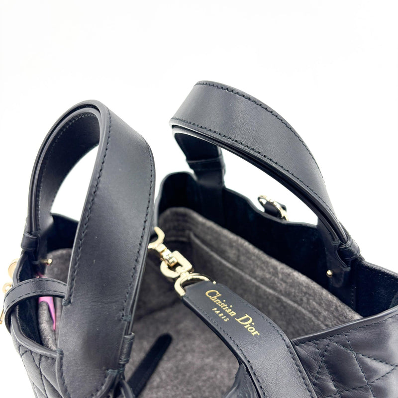 Christian Dior Toujours Macrocannage Quilt Calfskin Black Leather Bag