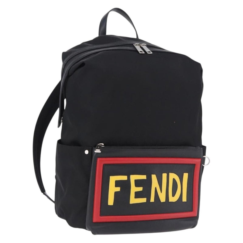 Fendi Fiend Nylon With Printed Leather Black Bag