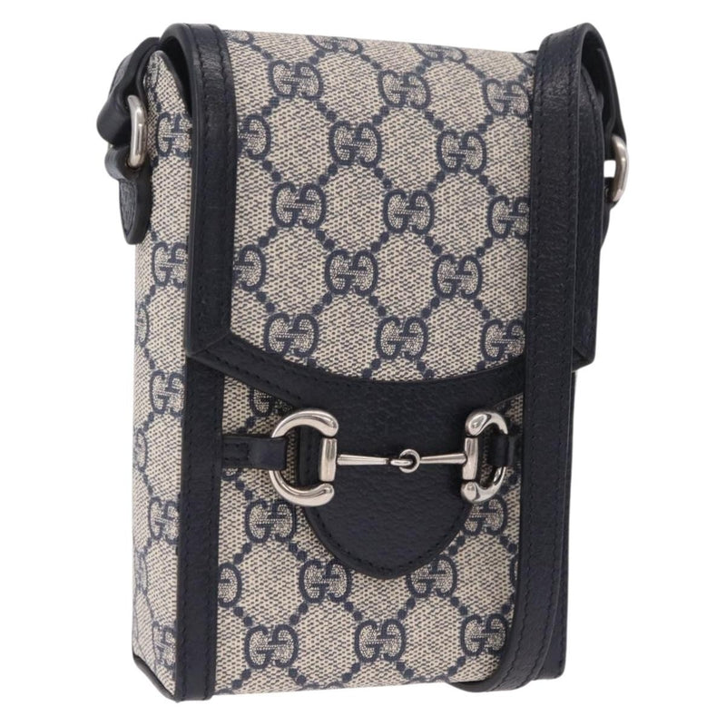 Gucci Horsebit 1955 Gg Coated Canvas With Leather Navy Bag