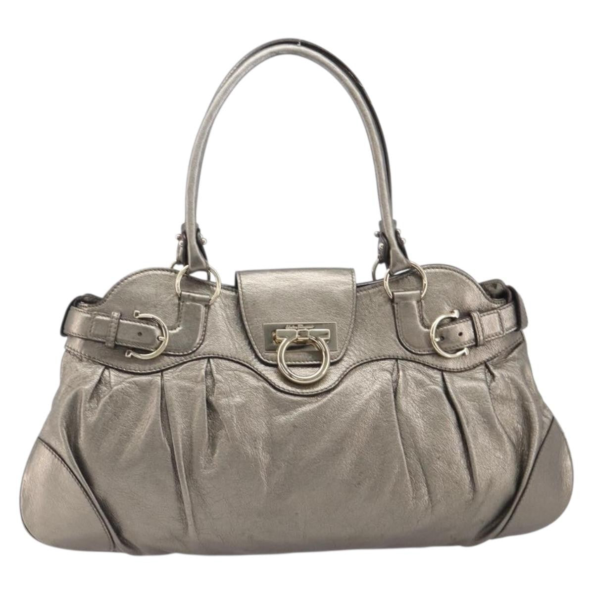 Salvatore Ferragamo Vintage Gancini Top Handle Leather Gold Bag
