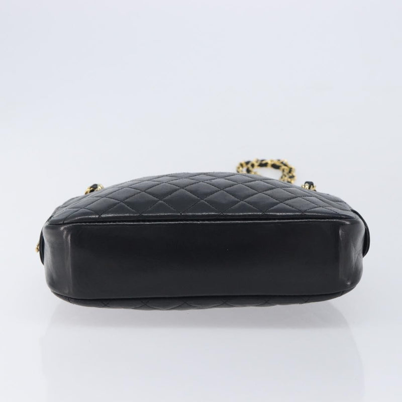 Chanel Vintage Front Pocket Camera Chevron Lambskin Black Leather Bag