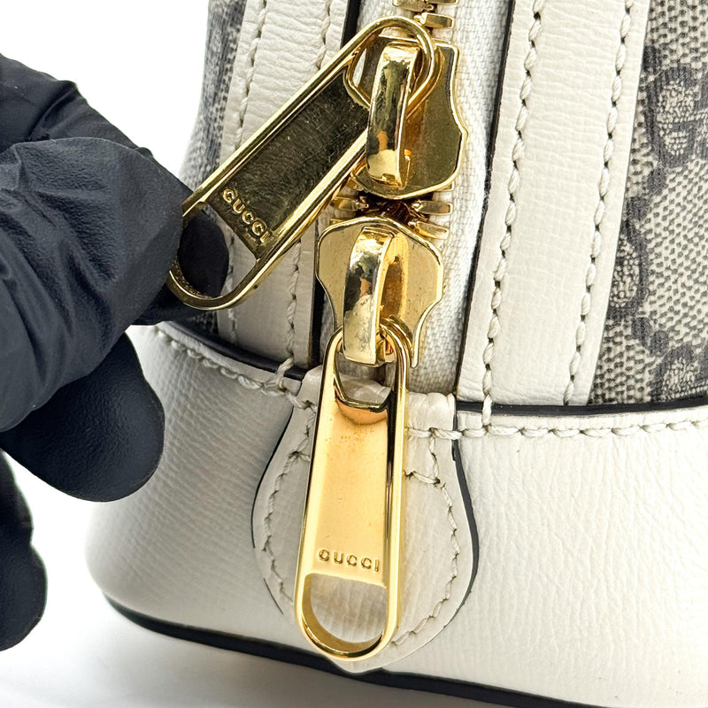 Gucci Horsebit 1955 Top Handle Gg Coated Canvas With Leather White Bag