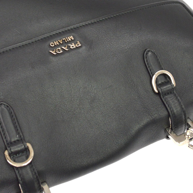 Prada Dual Flap Double Turn Lock Satchel City Calfskin Black Leather