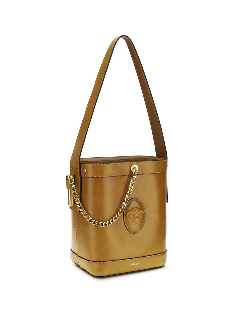 Versace Pivot Bucket Bag — Gold Calf Leather Bos Taurus