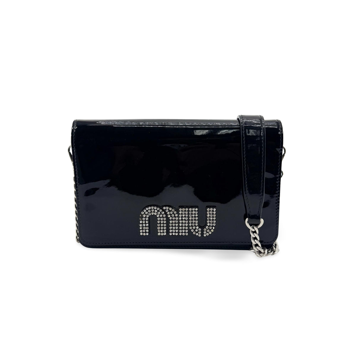 Miu Miu My Logo Chain Patent Black Patent_leather Bag