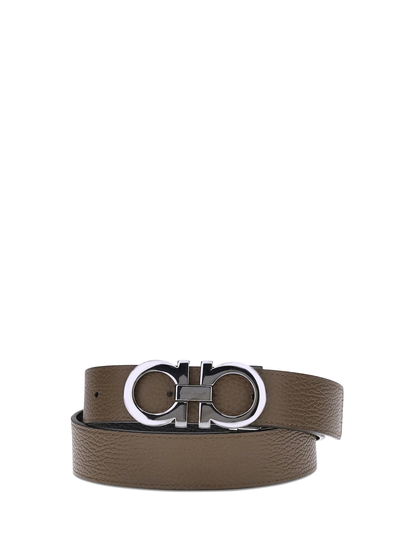 Ferragamo Reversible Leather Gancini Buckle Belt — Brown Calf Bos Taurus