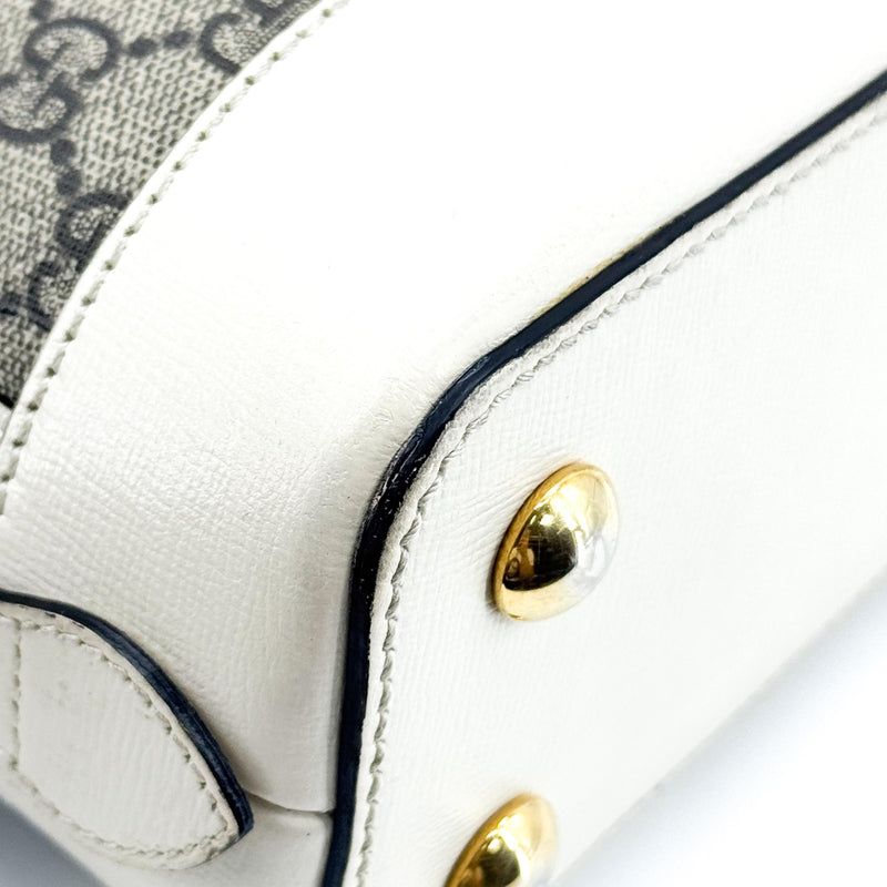 Gucci Horsebit 1955 Top Handle Gg Coated Canvas With Leather Beige Bag