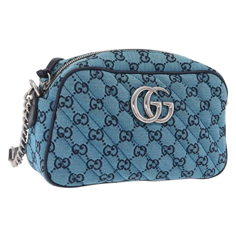 Gucci Gg Marmont Multicolor Diagonal Quilted Canvas Blue Bag