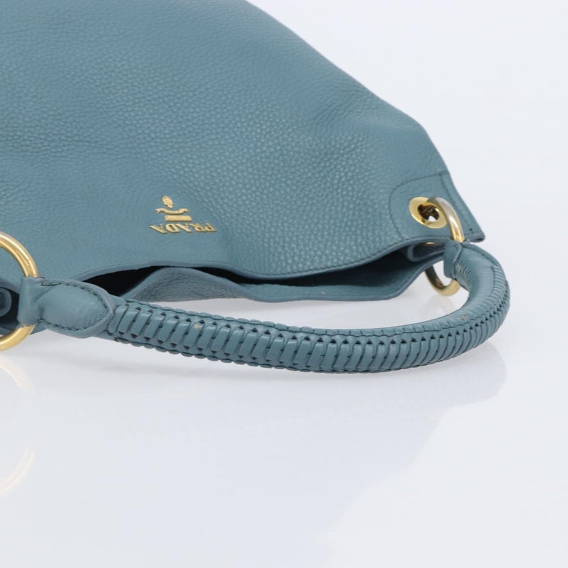 Prada Rolled Hobo Vitello Daino Blue Leather