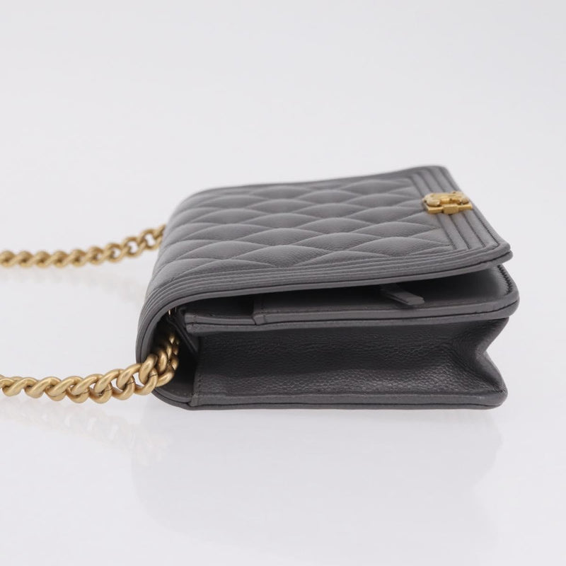 Chanel Boy Wallet On Chain Quilted Caviar Gray Leather Bag