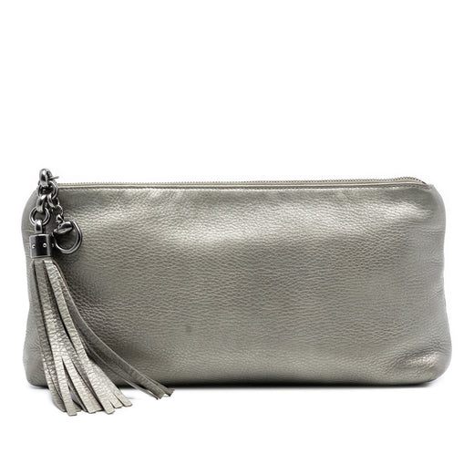 Metallic Leather Sienna Tassel Clutch - Image 1