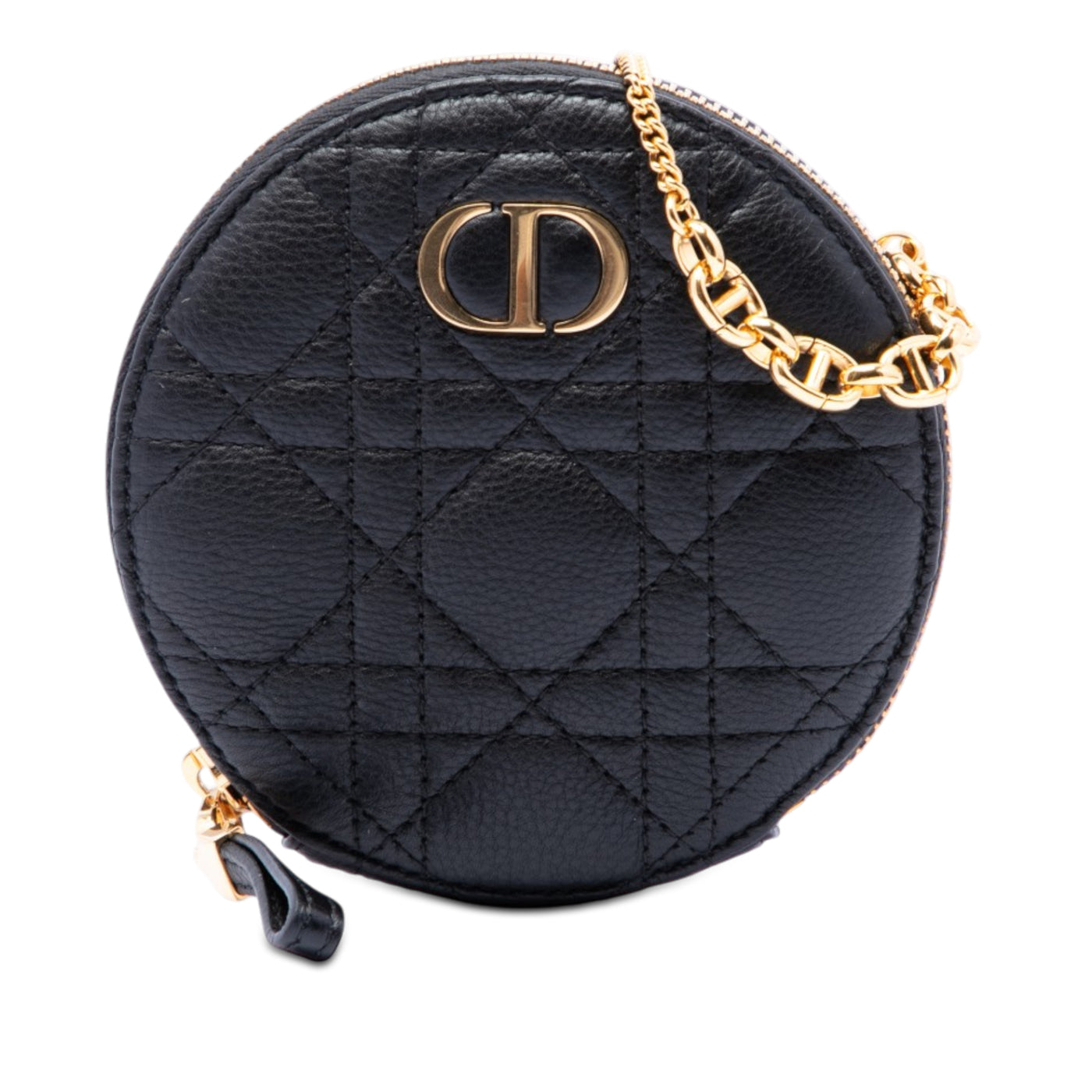 Calfskin Cannage Round Caro Pouch with Chain - Image 1