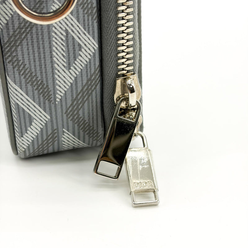Christian Dior Double Zip Cd Diamond Coated Canvas Gray Bag