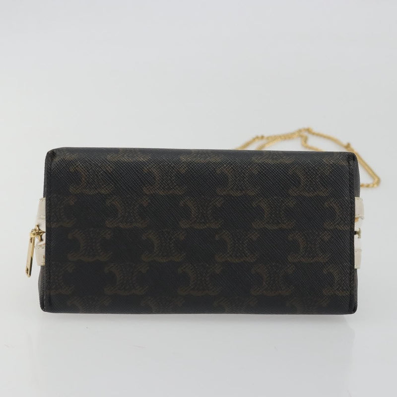Celine Zip Around Chain Clutch Triomphe Coated Canvas Brown