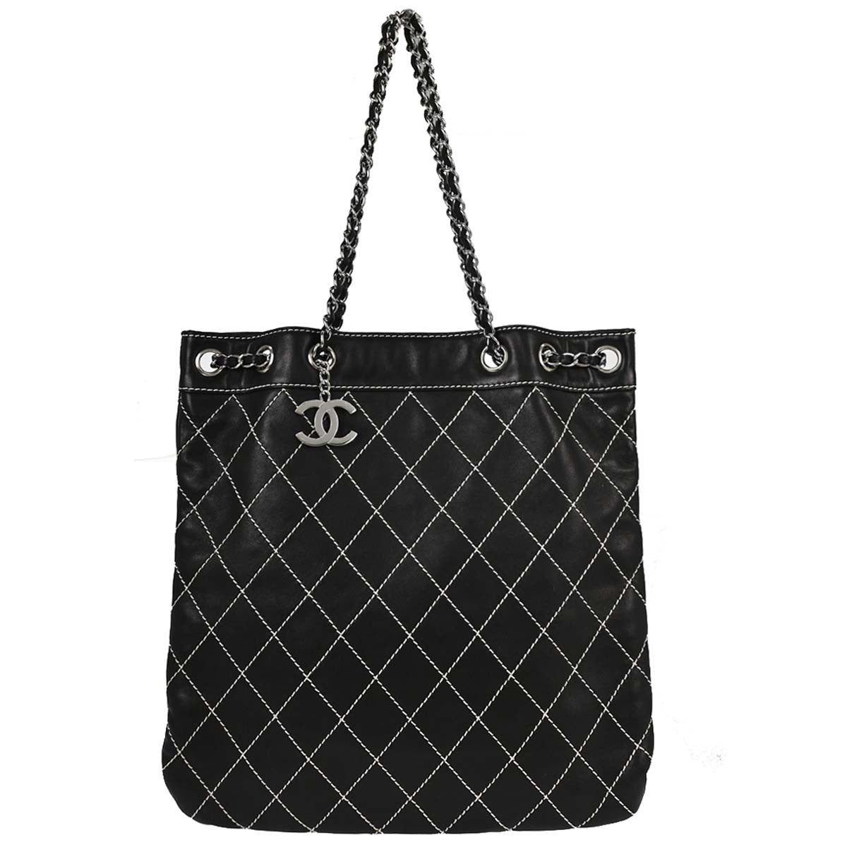 Chanel Surpique Chain Quilted Leather Black Calfskin Bag