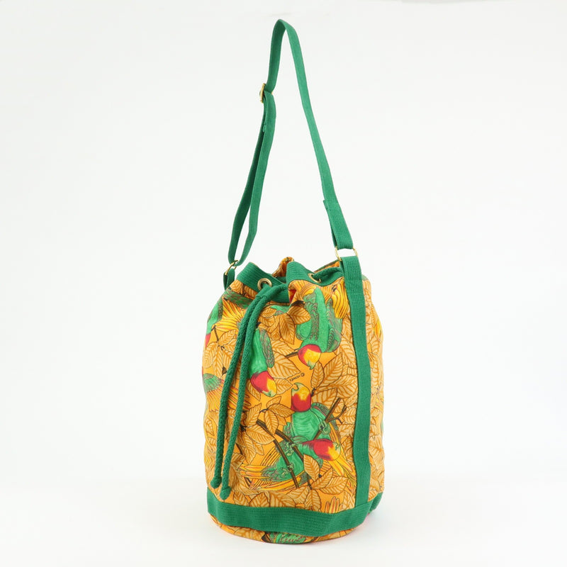 Hermes Vintage Drawstring Bucket Printed Canvas Orange Bag