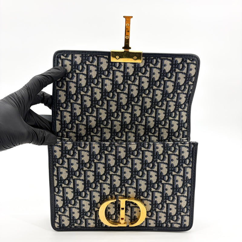 Christian Dior 30 Montaigne Flap Oblique Canvas Navy Bag