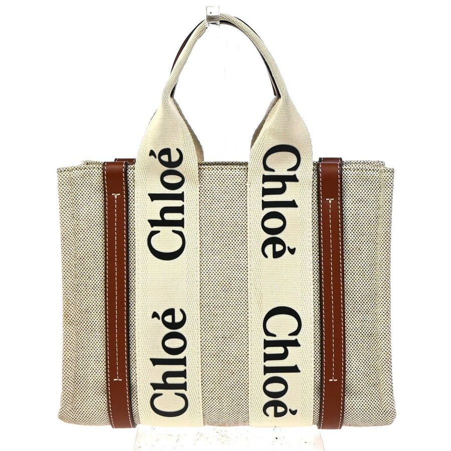 Chloe Woody Leather Beige Canvas Bag