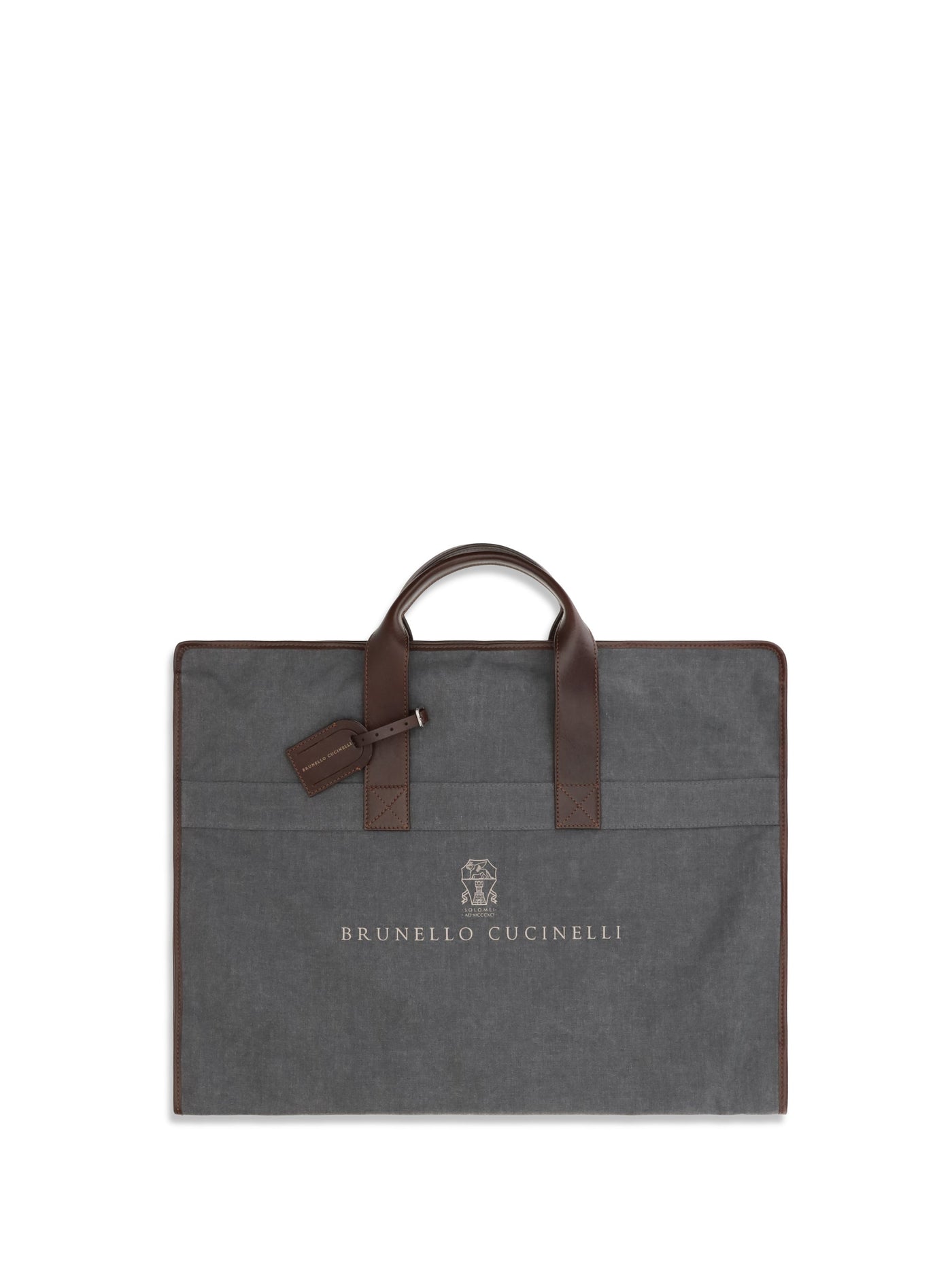 Brunello Cucinelli Techno Fabric And Leather Garment Bag — Gray Polyester; Viscose Top Handle