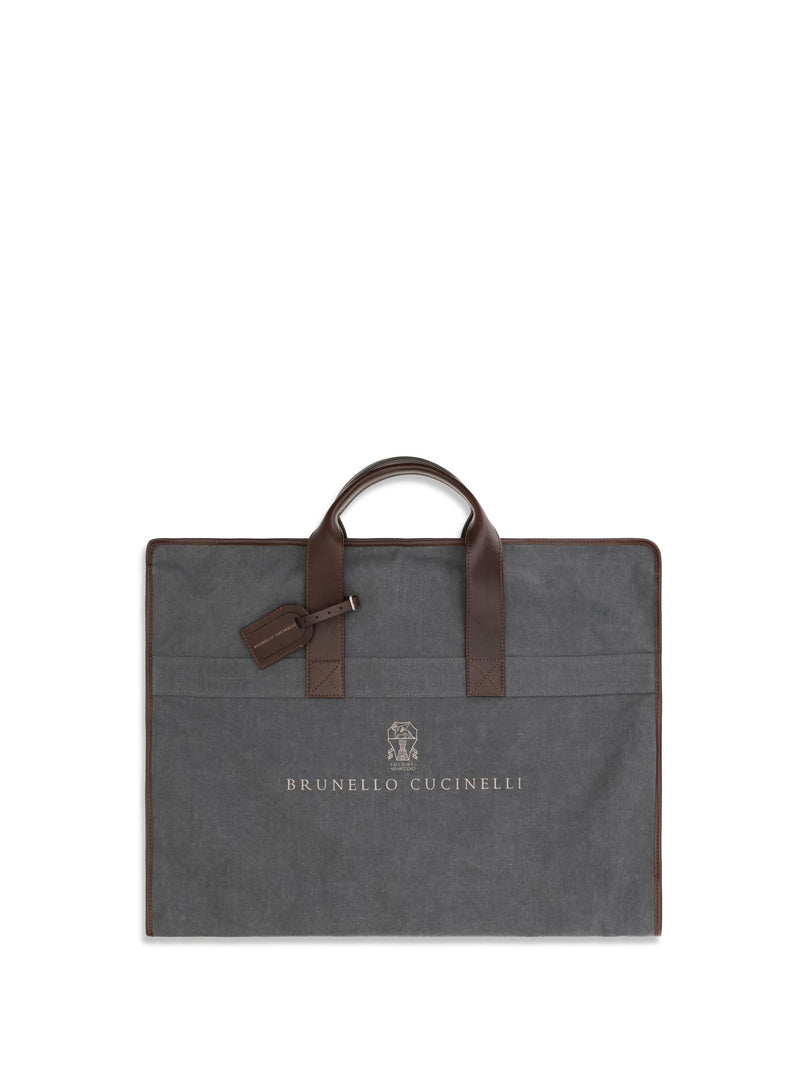Brunello Cucinelli Techno Fabric With Leather Trim Garment Bag — Gray Polyester Top Handle