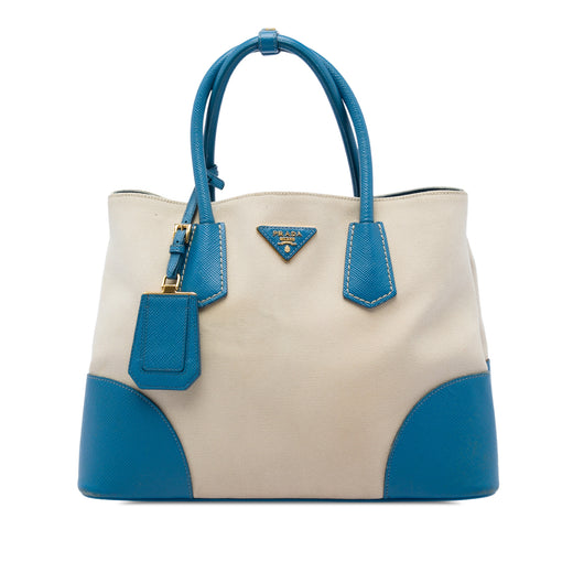 Medium Saffiano Cuir Trimmed Canvas Double Satchel - Image 1