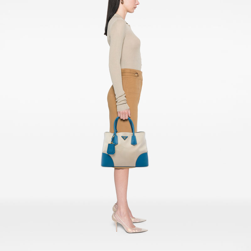 Medium Saffiano Cuir Trimmed Canvas Double Satchel - Image 5