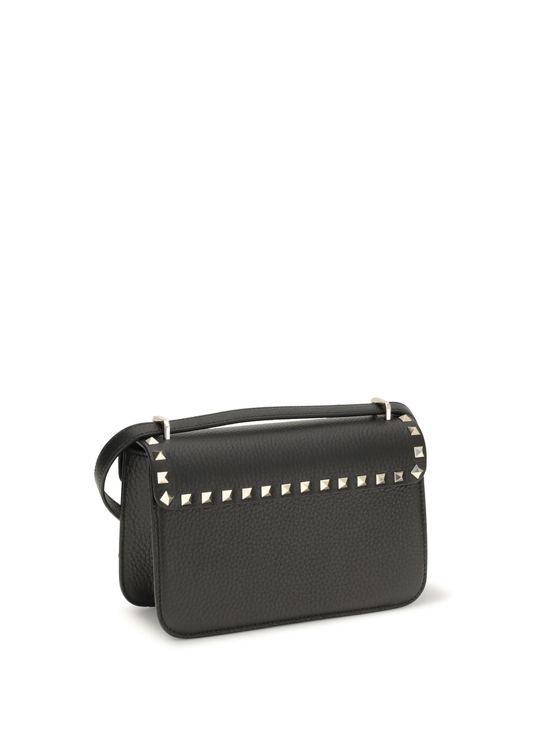 Valentino Garavani Rockstud Shoulder Bag — Black Calf Leather Bos Taurus