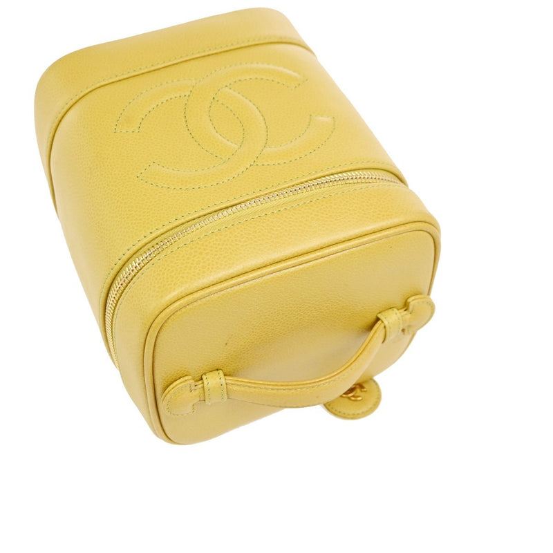 Chanel Vintage Timeless Cosmetic Case Caviar Yellow Leather Bag